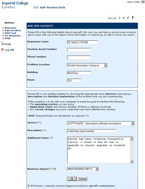 Imperial College Service Desk - New Problem Imperial College Service Desk - New Problem